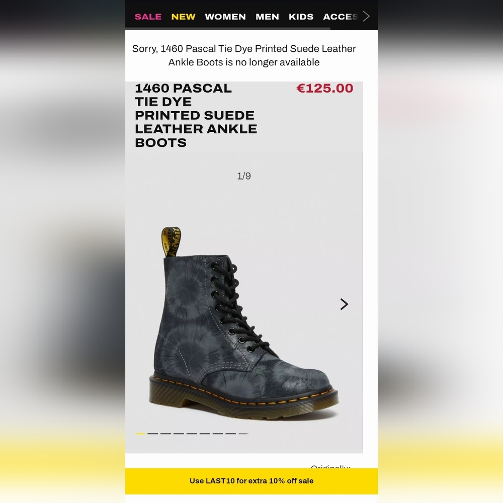 Dr. Martens Black Tie-Dye 8-Eye Lace-Up Boots - Picture 8 of 8